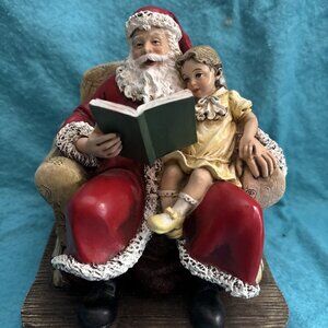 St. Nicholas Table Santa Claus Reading with Child in Chair Christmas Shelf Decor